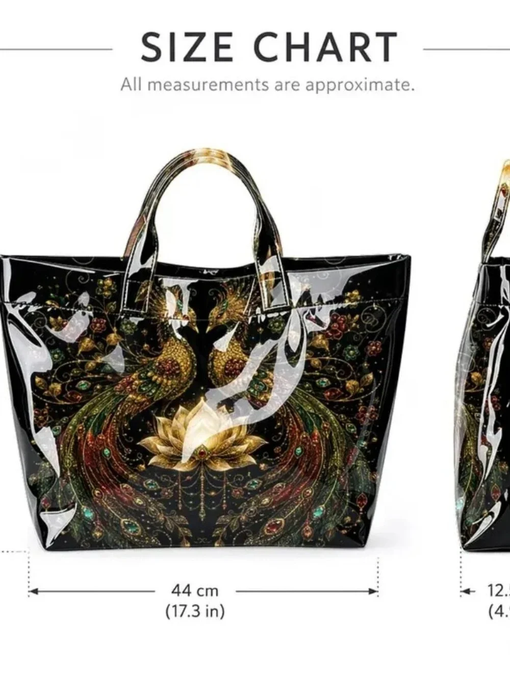 Beauiful Peacock Goolden Lotus Glossy Large PVC Daily Commute Tote Bag